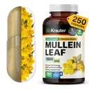 BIO KRAUTER Mullein Capsules 1200 mg 250 Conde - Pure Vegan Mullein Leaf Extract for Lungs - 125 Días de Suministro - Lung Cleanse &amp; Respiratory Support Supplements - No Fillers, Non-GMO