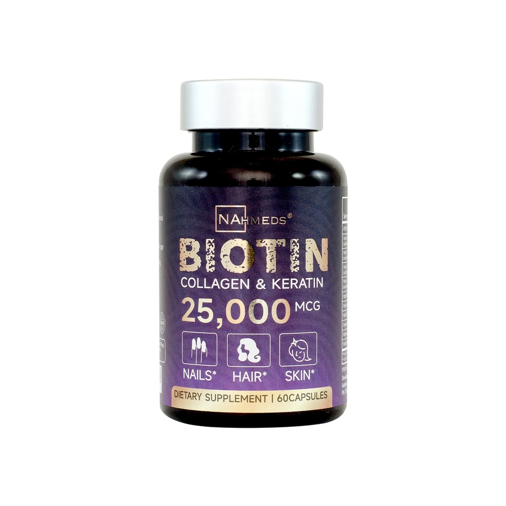 Biotina + Belleza Blend – 25.000 mcg Complejo con Collagen, Keratin, MSM – Pelo, Piel &amp; Nail Support – Gluten-Free – GMP, ISO 22000, HACCP Certified – COA Disponible – 60 cápsulas