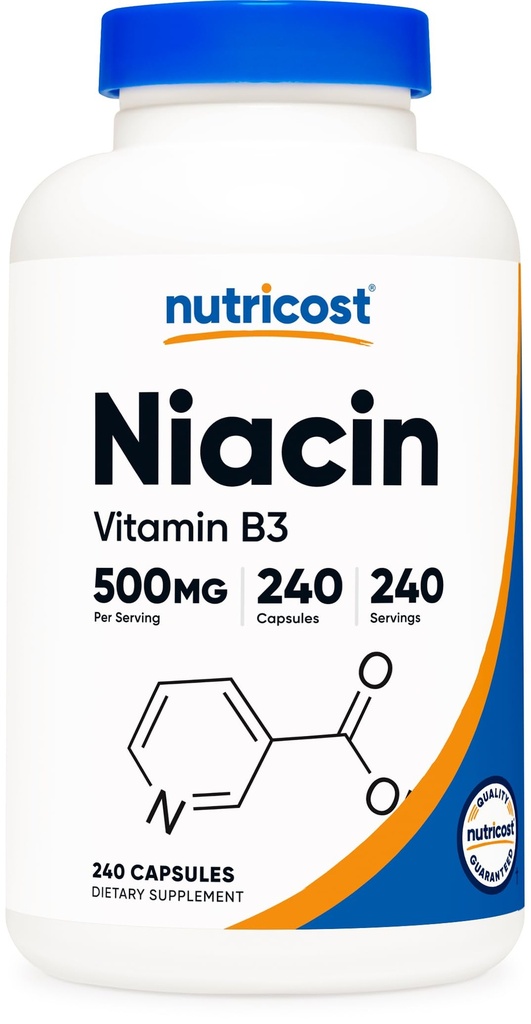 Nutricost Niacin (Vitamin B3) 500mg, 240 cápsulas - con Flushing, Non-GMO, Gluten Free