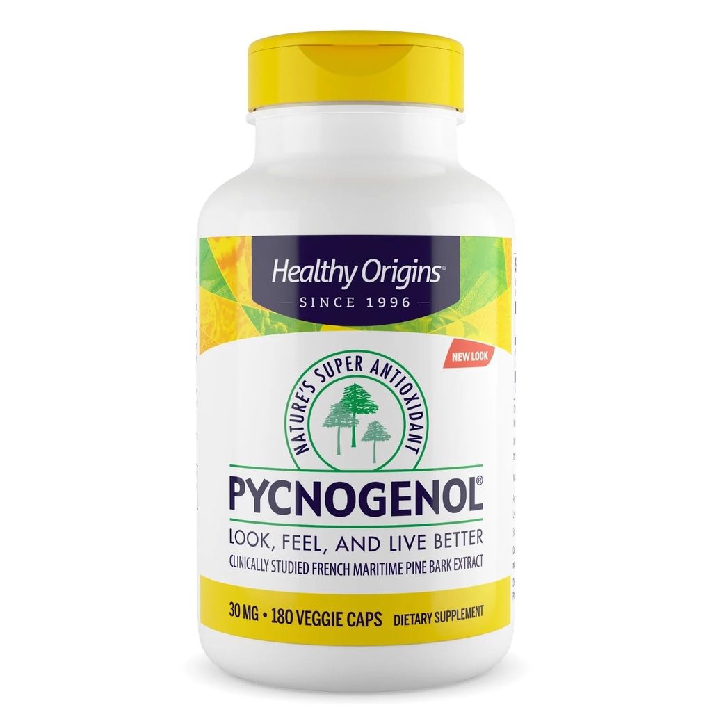 Orígenes saludables Pycnogenol 30 mg (Super Antioxidante de la naturaleza, no GMO, Gluten Free, Cardiovascular Support), 180 Veggie Caps