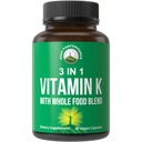 Vitamina K con una mezcla entera de alimentos de 25+ Verduras y Frutas para Max Absorción. Suplemento Vegan Capsules. Vitaminas K1, K-2 MK4 + K2 Natto MK7. Alternativa a las gotas, Gummies. VIT K con K 2 y MK-7