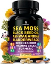 Sea Moss Capsules – 17-en-1 Blend con Black Seed Oil Ashwagandha Fledderwrack Burdock Root Turmeric Vitamina D3 K2 C para el bienestar diario – Suplemento multimineral para hombres y mujeres – 120 Conde