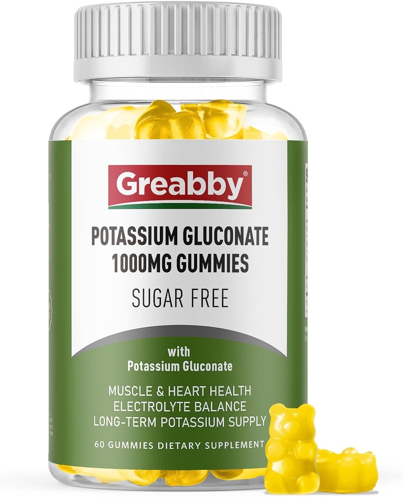 [BRSRAAT7PNYB423J] Gluconato de potasio 1000 mg Gummies, Electrolyte Gummies Azúcar Libre para Mujeres & Hombre Adultos, Soporte Muscle Cramps & Heart Health, Chewable Potassium Supplement, Vegan Source, 60 Condes
