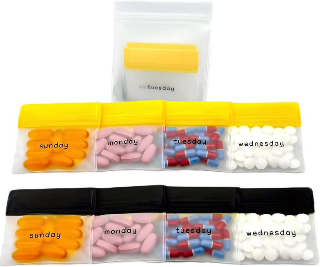 AM/PM Bolsas de bolsas de bolsa para viajes de 7 días, bolsas de píldoras reutilizables con días de las etiquetas semanales, gran capacidad para suplementos de vitaminas, píldoras, organizador de medicina multifunción (con pilas)