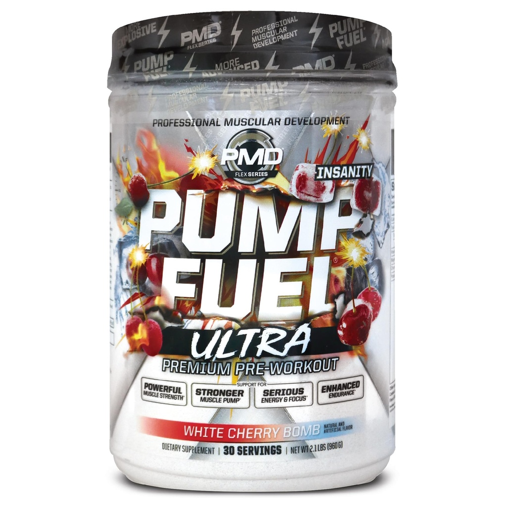 PMD Sports Pump Fuel Ultra Insanity - Premium Pre Workout Powder &amp; Muscle Pump, Greater Focus, Endurance & Recovery, Premium Creatine, Arginine & Beta Alanine - Cherry Bombsicle (30 Servings)