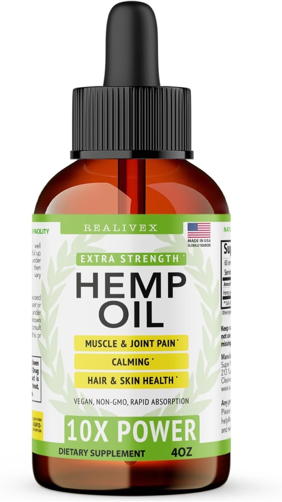 [BRSW22TROQPW2EIZ] Super Natural Goods Hemp Oil - Maximum Strength Hemp Seed Oil for Relief & Relaxation - Vegan, Sugar Free, Additive Free - 4oz