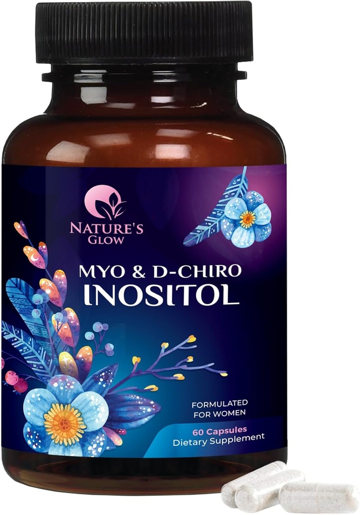 Myo-Inositol & D-Chiro Inositol 1025mg - 40:1 Relación ideal para el soporte ovárico, Vegan Myo y D Chiro Suplemento para el equilibrio natural y el apoyo hormonal de las mujeres, vitamina B8, no GMO - 60 cápsulas