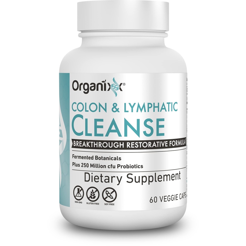 Organixx Limphatic & Colon Cleanse Supplement, 250 Million CFU Probiotics for Gut Health, Digestive & Lymphatic Support, Gluten Free, Non GMO, 60 Vegetarian Capsules