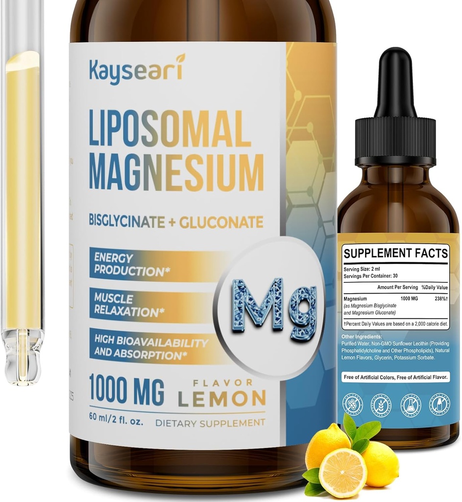 Alta resistencia gotas de magnesio lipomal, formas fácilmente absorbidas de glucosa de magnesio y gluconato de magnesio, gotas de líquido sabor limón 60ML