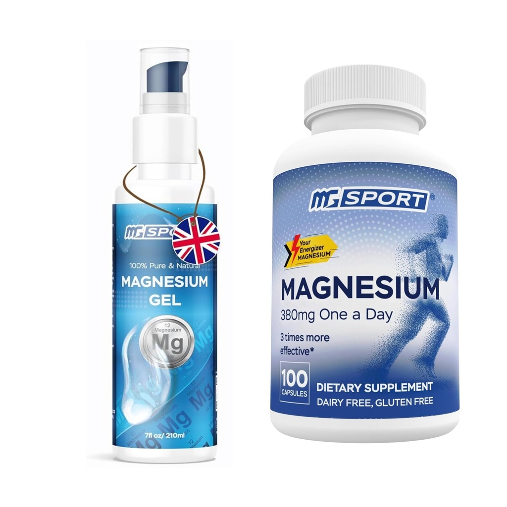 Suplemento de magnesio de alta absorción (100 conde) y gel para cáñamo y músculos del dolor