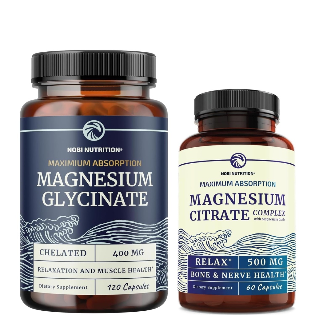 Magnesium Glycinate 400mg (120ct) & Magnesium Citrate 500 MG (60ct) peru High Absorption, Calma, Relajación, Digestión &amp; Muscle Support