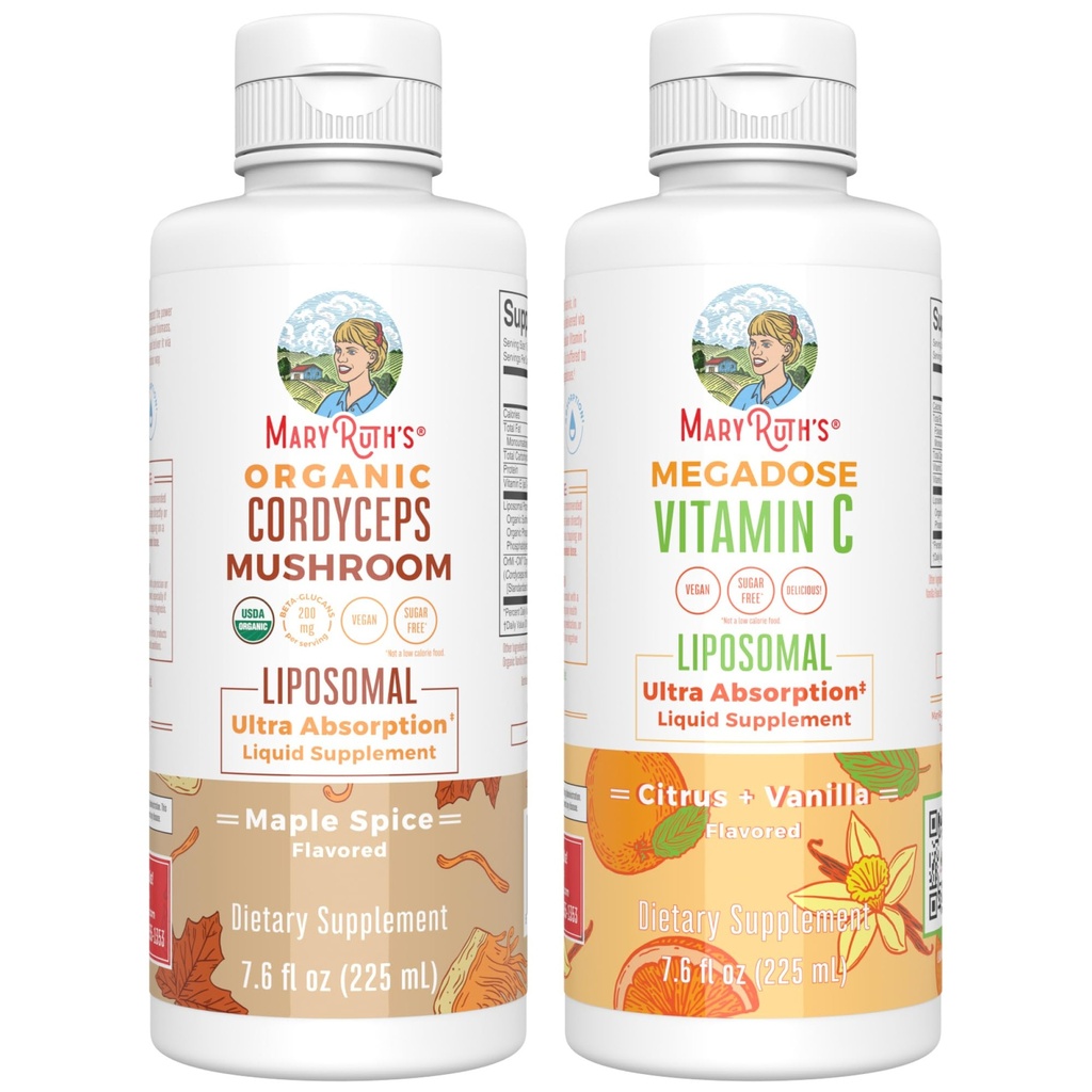 MaryRuth Organics Cordyceps Liposomal (Maple Spice) & Vitamina C (Citrus &amp; Vanilla) ← Clean Label Project Verified® ← Vitaminas para la Inmunidad, la Esquía, " Global Health TEN Vegan, Non-GMO, Gluten-Free