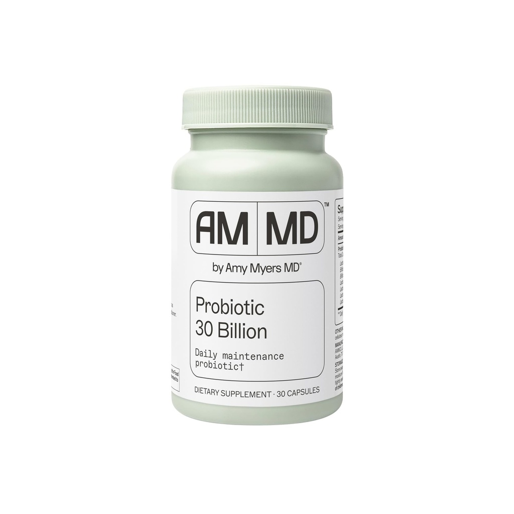Amy Myers MD Probiotics 30 Billion CFU - Supports Digestive Health, Gut Microbiome &amp; Immune Función - 14 Strains - Dairy-Free, Gluten-Free - 30 Capsules (30 Servings)