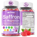Saffron con Magnesium Glycinate Gummies, 2 Months Supply -Sugar Free Magnesium 400/200mg w/Saffron,Rhodiola,Rosemary, B6,B12,D3 para S-leep, Calm,Focus, Relax, Nerve, Melatonin Free Gummies