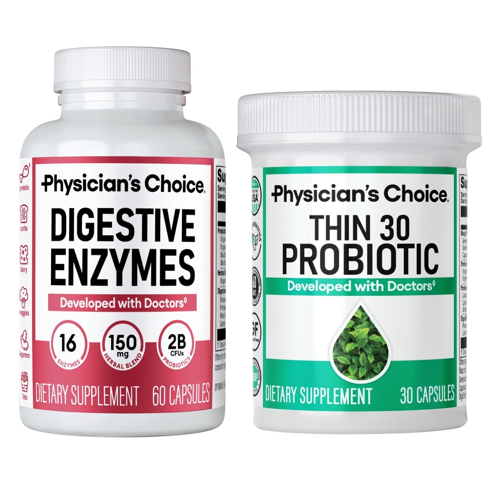 CHOICE de Physician - Beat Bloat + Soporte Weight Management Bundle: Digestive Enzymes + Thin-30 Probiotic