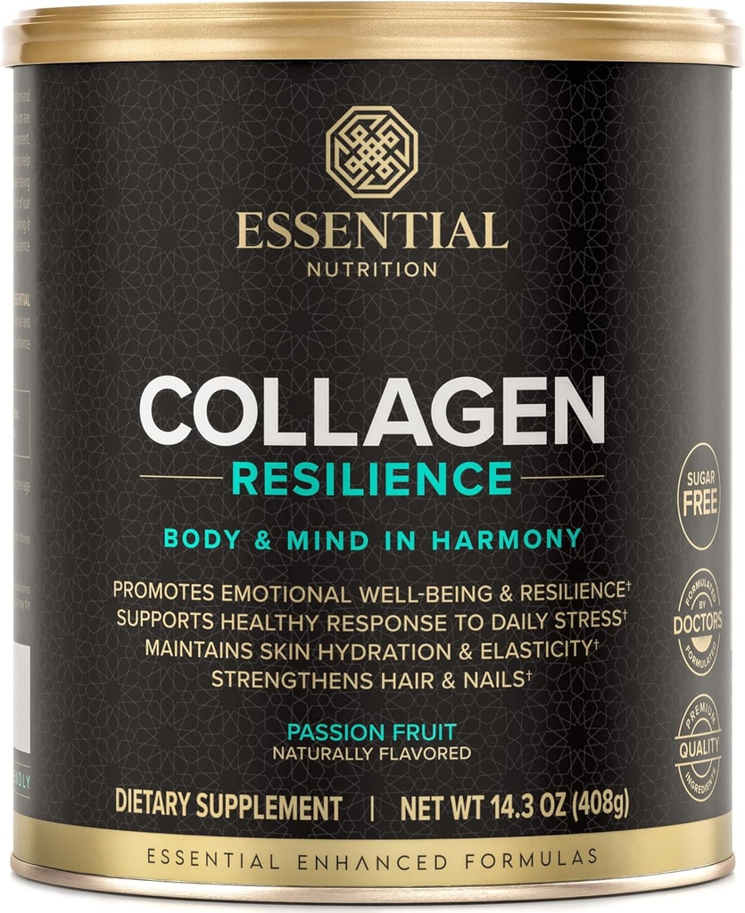 Resiliencia de colágeno esencial - Péptidos de colágeno hidrolizado Polvo con ácido hialurónico, silicona, ácidos aminoácidos " Extracto de la flor de la pasión - fruta de la pasión - 14.3 oz (30 servidos)
