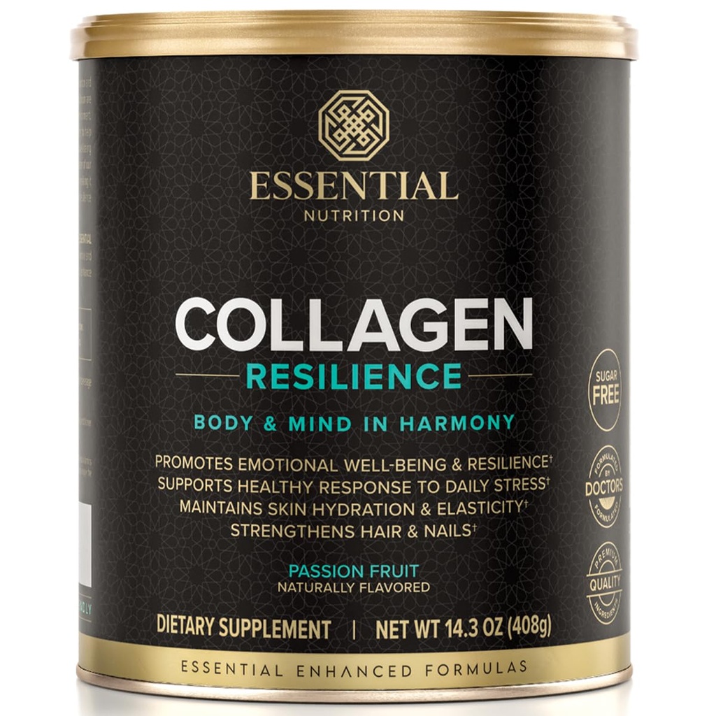 Resiliencia de colágeno esencial - Péptidos de colágeno hidrolizado Polvo con ácido hialurónico, silicona, ácidos aminoácidos " Extracto de la flor de la pasión - fruta de la pasión - 14.3 oz (30 servidos)