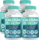 Suplementos de calcio 4-en-1 para mujeres y hombres - Calcio con vitamina D3 K2 5000 UI Suplemento, 601 mg por servidumbre para el corazón, Bones & Body Defenses - libre de gluten, vegano-Amigo (480 ct)