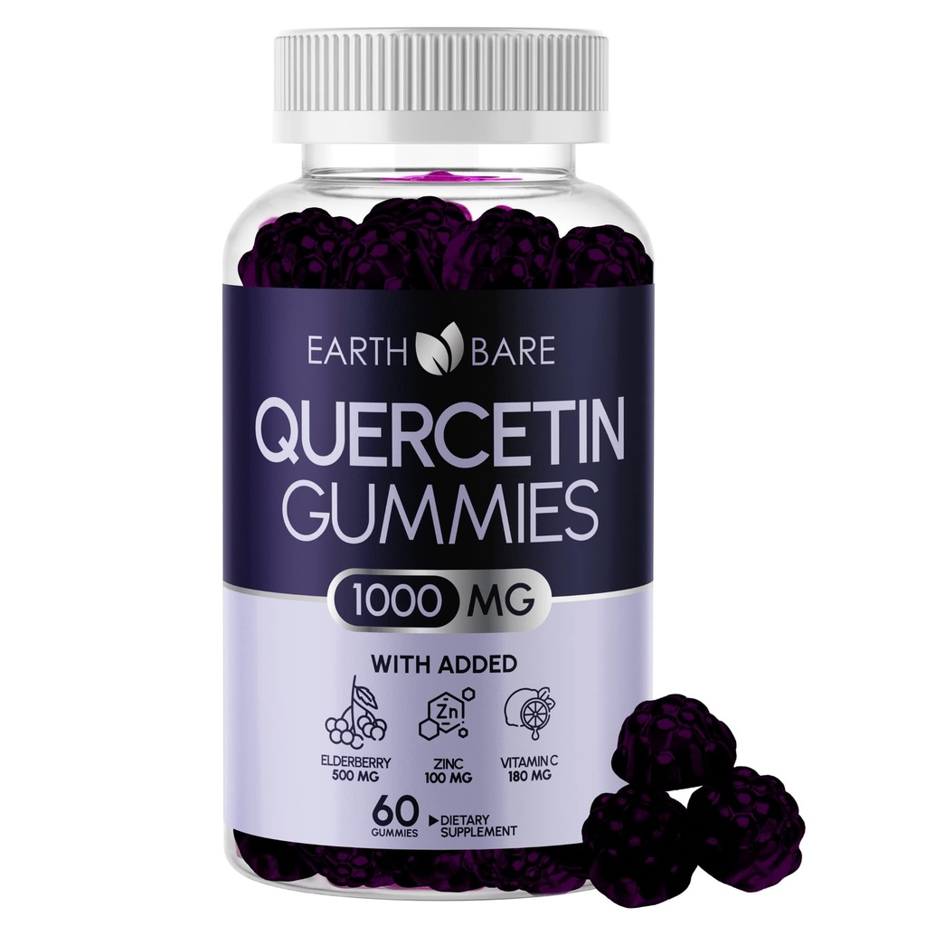 Quercetina Gummies con Elderberry, Zinc &amp; Vitamina C – Suplemento de Apoyo Inmunitario – Antioxidante &amp; Seasonal Wellness – Vegan, Non-GMO, Natural Berry Flavor – 60 Gummies