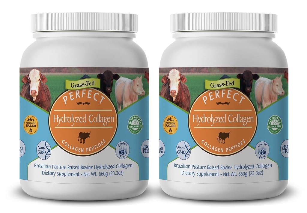 Suplementos perfectos – Perfecta Polvo de Collagen Hidrolyzed – 660g – All Natural Collagen - Ranura de pasto brasileño - Promueve la piel sana – 2 Pack
