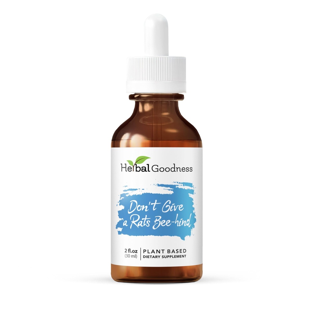 Herbal Goodness Don't Give a Rats Bee-hind - 2 Fl.oz - Calm Aid, Herbal Supplement, Kava Drops, Chamomile Supplement, Lemon Balm ← Suplementos de calma para adultos, Supports Relax