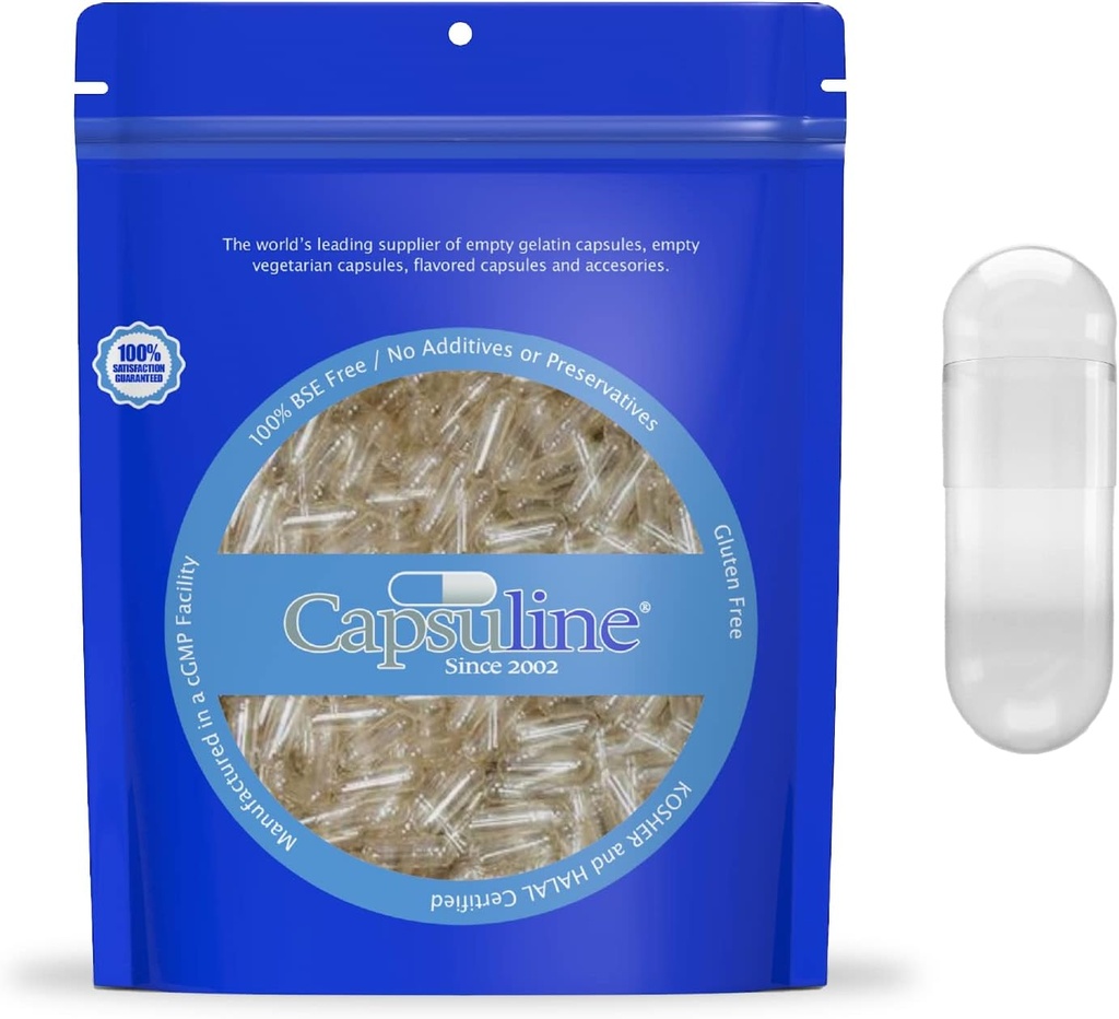 Capsuline Size 000 - Clear Empty Vegan Capsules - 5,000 Count - Empty Veggie Pill Capsules - DIY Vegetable Capsule Filling - Empty Caps - Kosher and Halal Certified - Non-GMO Certified