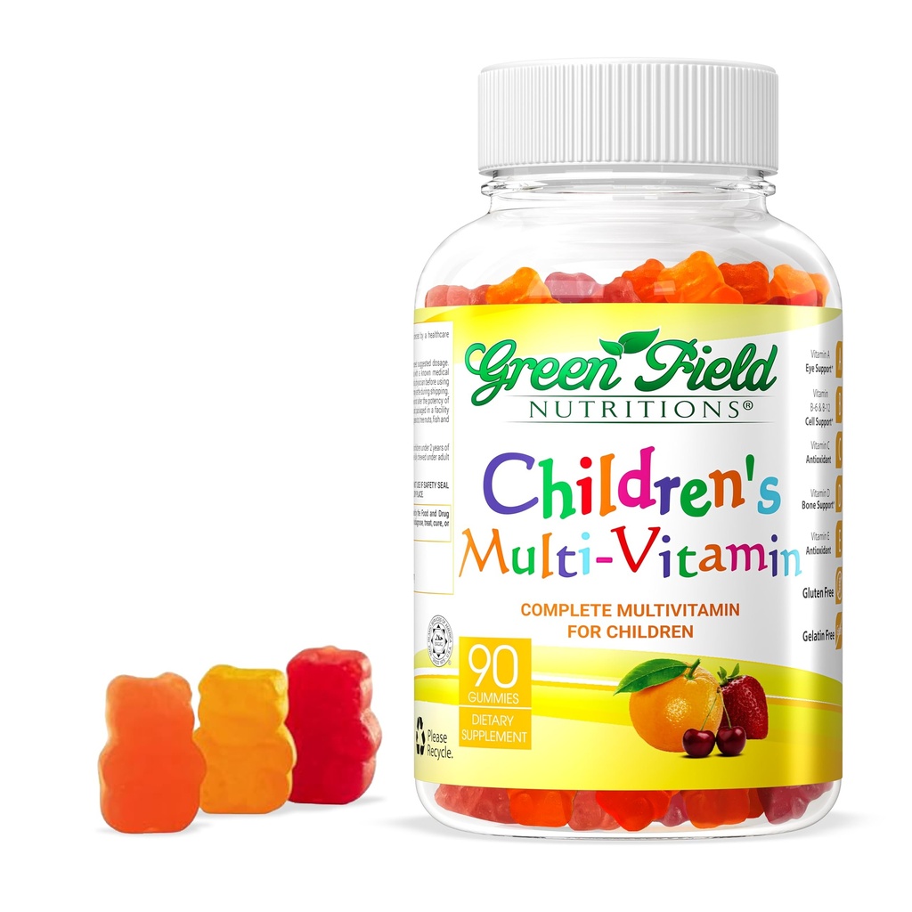 Greenfield Nutritions Kids Gelatin Free Halal Multivitamin Gummies - All Essential Halal Vitamins A, Bs, C, D, Iodine, Zinc for Immunity, Non-GMO, Children's Halal Vitamin Gummies (90 Cuenta)
