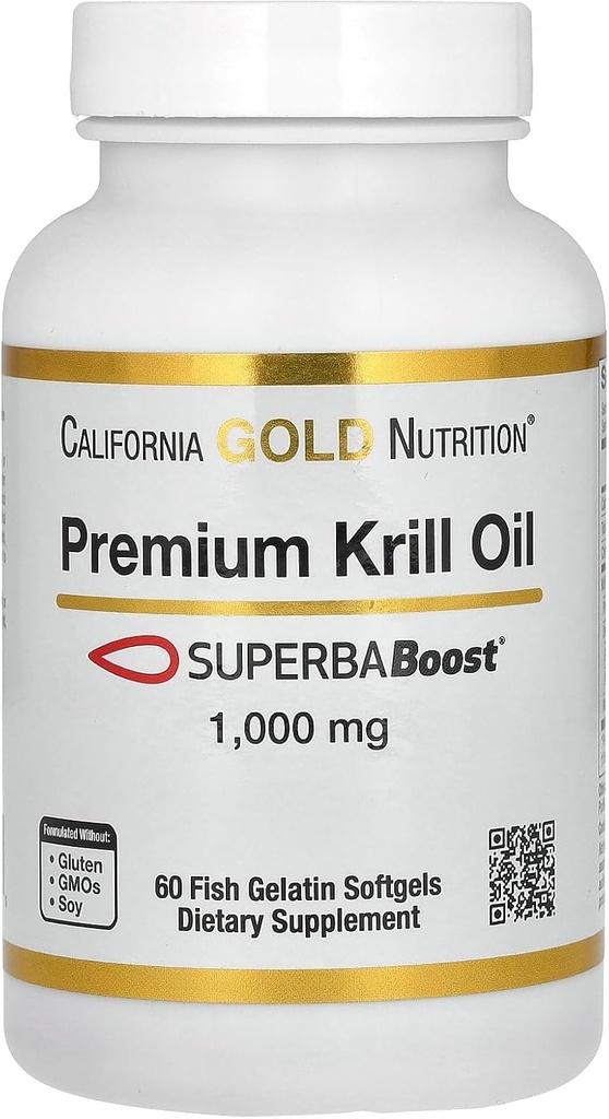 [BRSWYBTYCEBQGCDF] California Gold Nutrition Premium Krill Oil con SUPERBABoost, 1000 mg, 60 Fish Gelatin Softgels