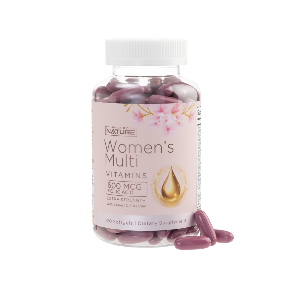 Construido por Vitaminas Naturales para Mujeres – Suplemento Multivitamínico diario completo de mujeres con A, B, C, D, E, Hierro, Calcio, Magnesio y Multi Minerales – Bienestar &amp; Apoyo a la Salud Inmune - 120 Softgels
