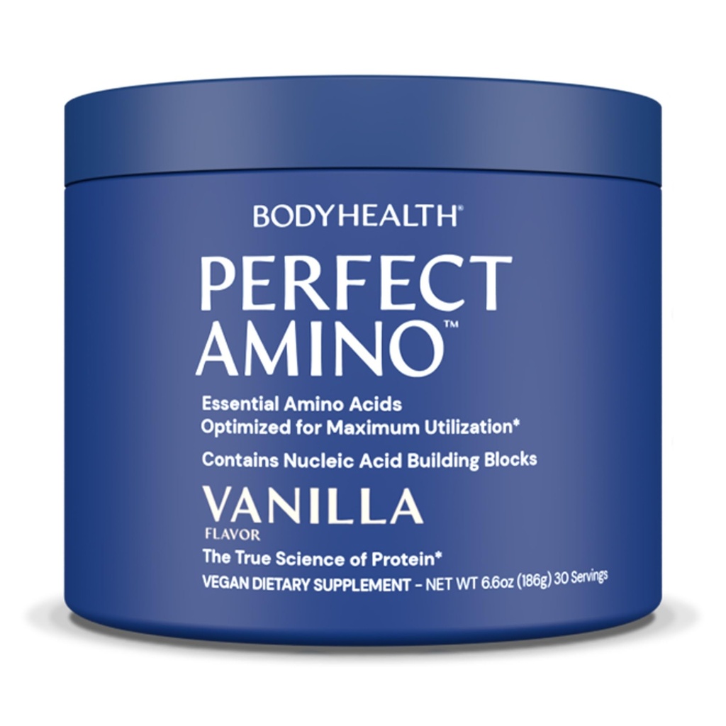 BodyHealth PerfectAmino Powder - BCAA and EAA Powder for Pre and Post Workout - Amino Acid Energy Drink for Hombres and Women to Support Lean Muscle and Recovery - Vanilla - 30 Servings