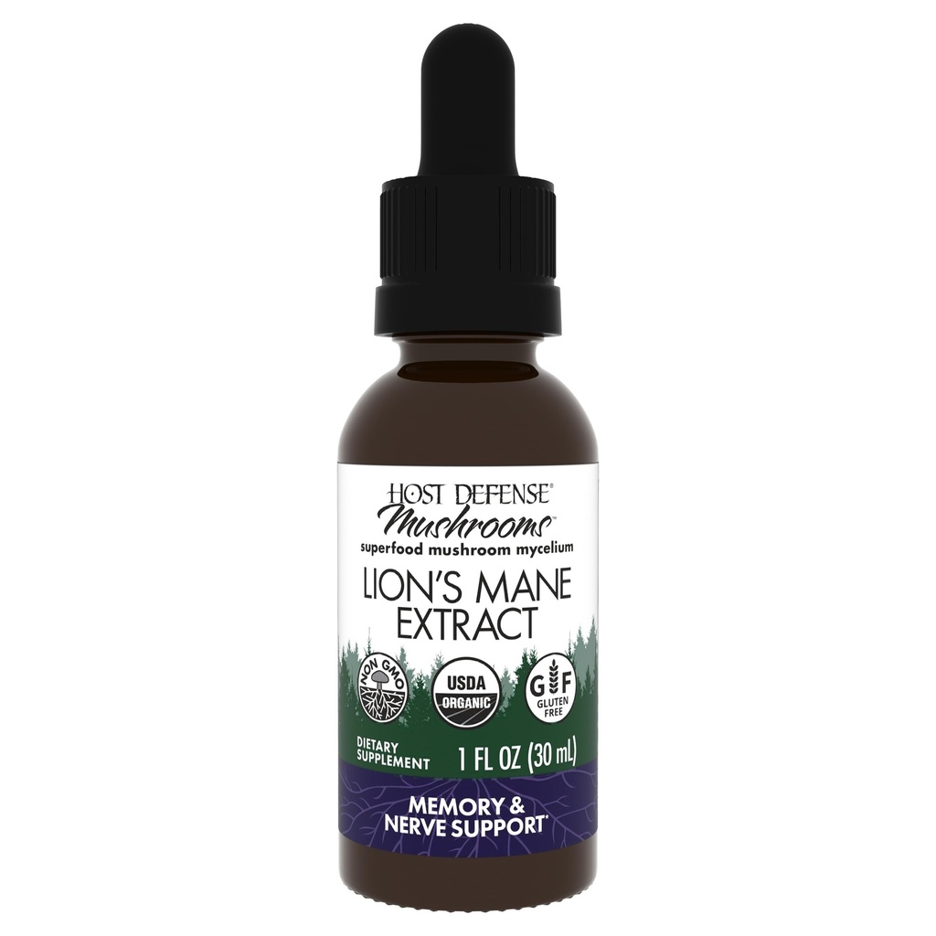 Mushrooms de Defensa Anfitriona Extracto Mane de León - Suplemento Líquido Mane de León para la salud cerebral - Apoyo al Mushroom para la función de memoria Focus - Apoyo al sistema Immune &amp; Nervous - 1 fl oz (30 Servimientos)*