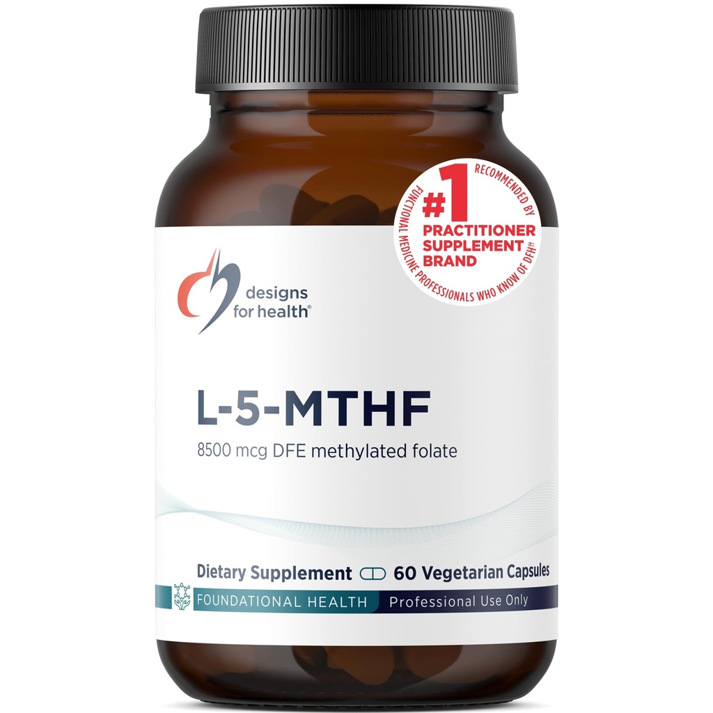 Diseños para la salud L 5-MTHF - Quatrefolic L Methylfolate Suplemento 5mg (8500 DFE) - Suplemento de Folato Metilado para Hombres - Apoyo Metilación - No GMO, Gluten Gratis (60 cápsulas)