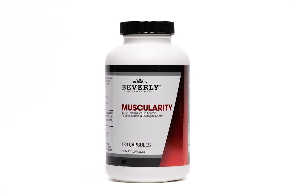 Beverly International Muscularity Specialty BCAA Formula, 180 Capsules. Aminoácidos de cadena ramificados + Picolinato de cromo, B6-B12. Mejora el metabolismo energético - recuperación muscular - guardia muscular.