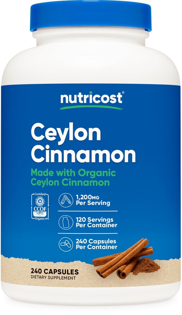 Nutricost Cinnamon Capsules (240 cápsulas) 1200 mg por servicio - Sin gluten