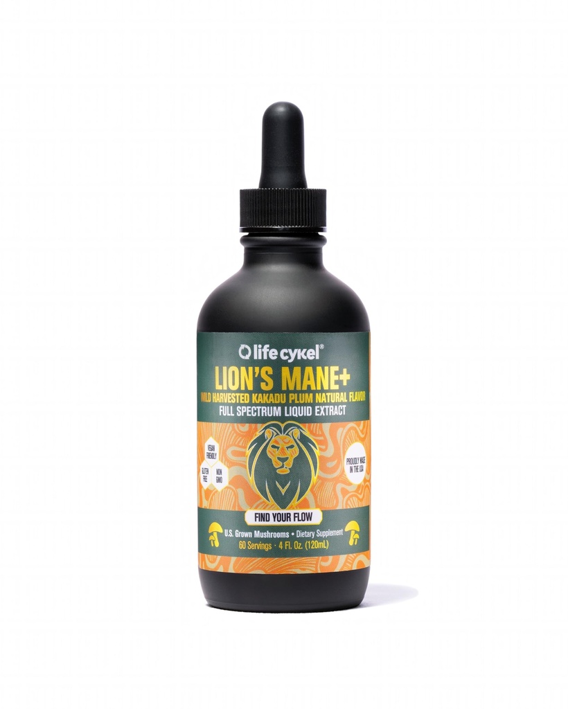 Ciclo de vida - León Mane Mushroom Extracto con Kakadu Plum - Cerebro Booster Nootropic for Memory, Focus &amp; REM Sleep - Non-GMO, Organic Mushroom Tincture - 4 Fl Oz (60 Servings)