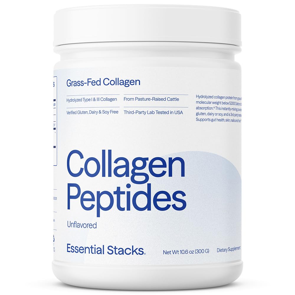 Esenciales de cuello de péptidos de colágeno de pólvora (de la botella americana de grano) - Gluten, lácteos &amp; soy gratis - Suplemento de colágeno hidrolizado des sabor (10,6 oz)