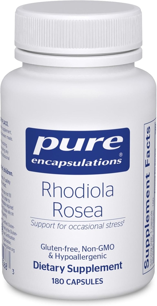Encapsulaciones puras Rhodiola Rosea - para estrés ocasional, resistencia y alivio de fatiga* - con Adaptógenos - Gluten Free - 180 cápsulas
