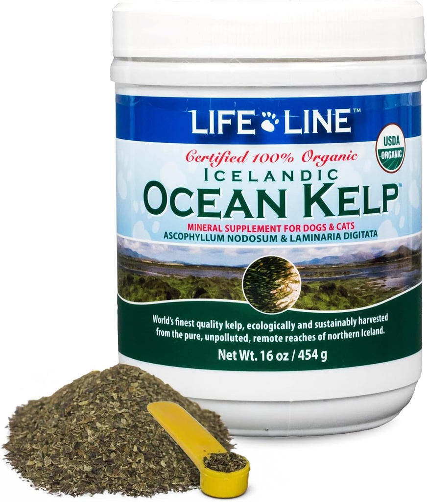 Life Line USDA Certified Organic Ocean Kelp for Pets & Livestock ← Soporta Skin " Coat Health, Immune Function, y Dental Hygiene tención promueve el metabolismo " reduce Plaque and Shedding – 16 oz