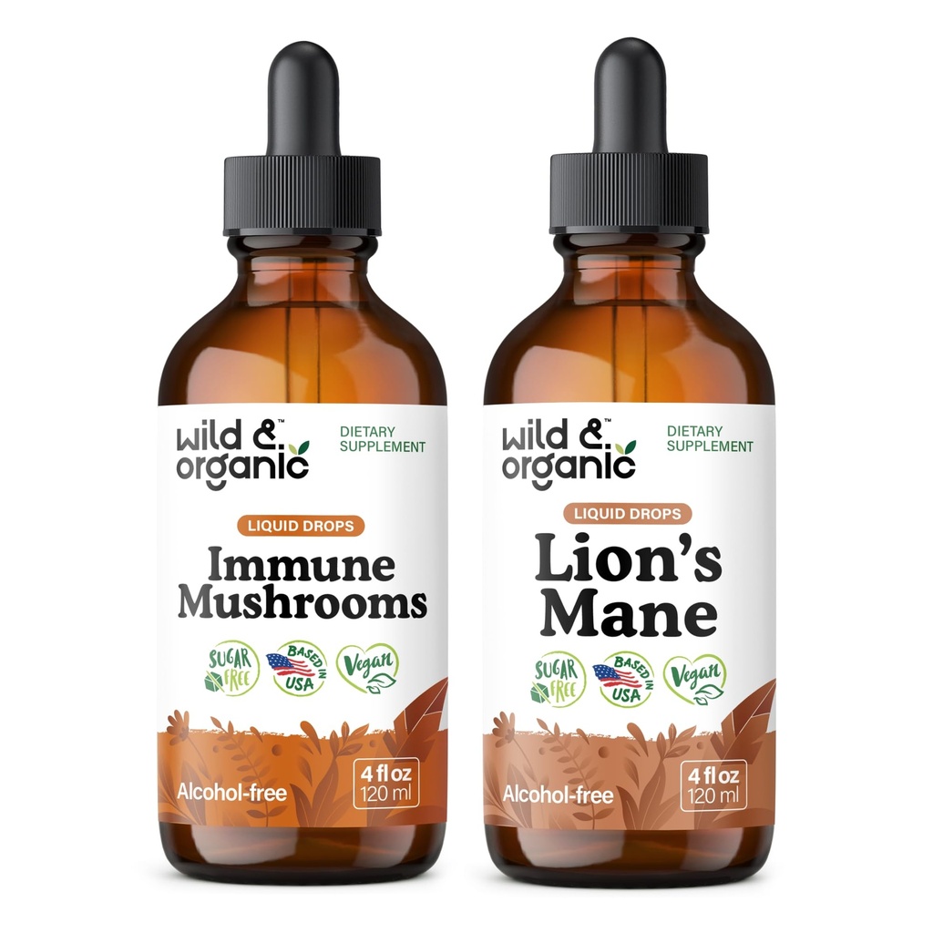 Wild &amp; Organic Immune Mushroom Tincture 4 fl oz &amp; Lion's Mane Tincture 4 fl oz