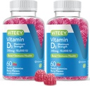 VITEEY Vitamina D3 Gummies para Adultos & Adolescentes - 10,000 UI, 250mcg, máxima fuerza - Conjunto & Muscle Health, Immune Boost - Chewable Vitamin D Gummies - Vegetariano, Gelatin Gratis - Tasty Berry Flavored