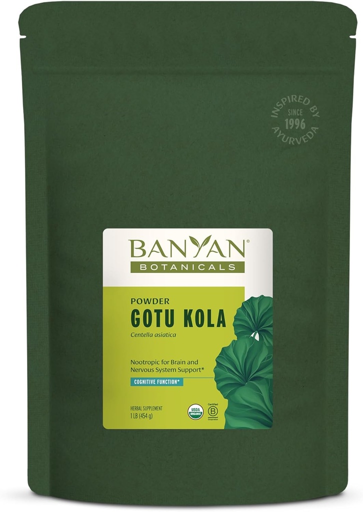 [BRSWIZ3RAIEBADAZ] Botánicos de Banyan Gotu Kola Powder – Brahmi Orgánica (Centella Asiatica) – Hierba Nootrópica Calmante para el sistema nervioso Apoyo " Esquí saludable* – 1 lb. – No GMO Fuente sostenible Vegan