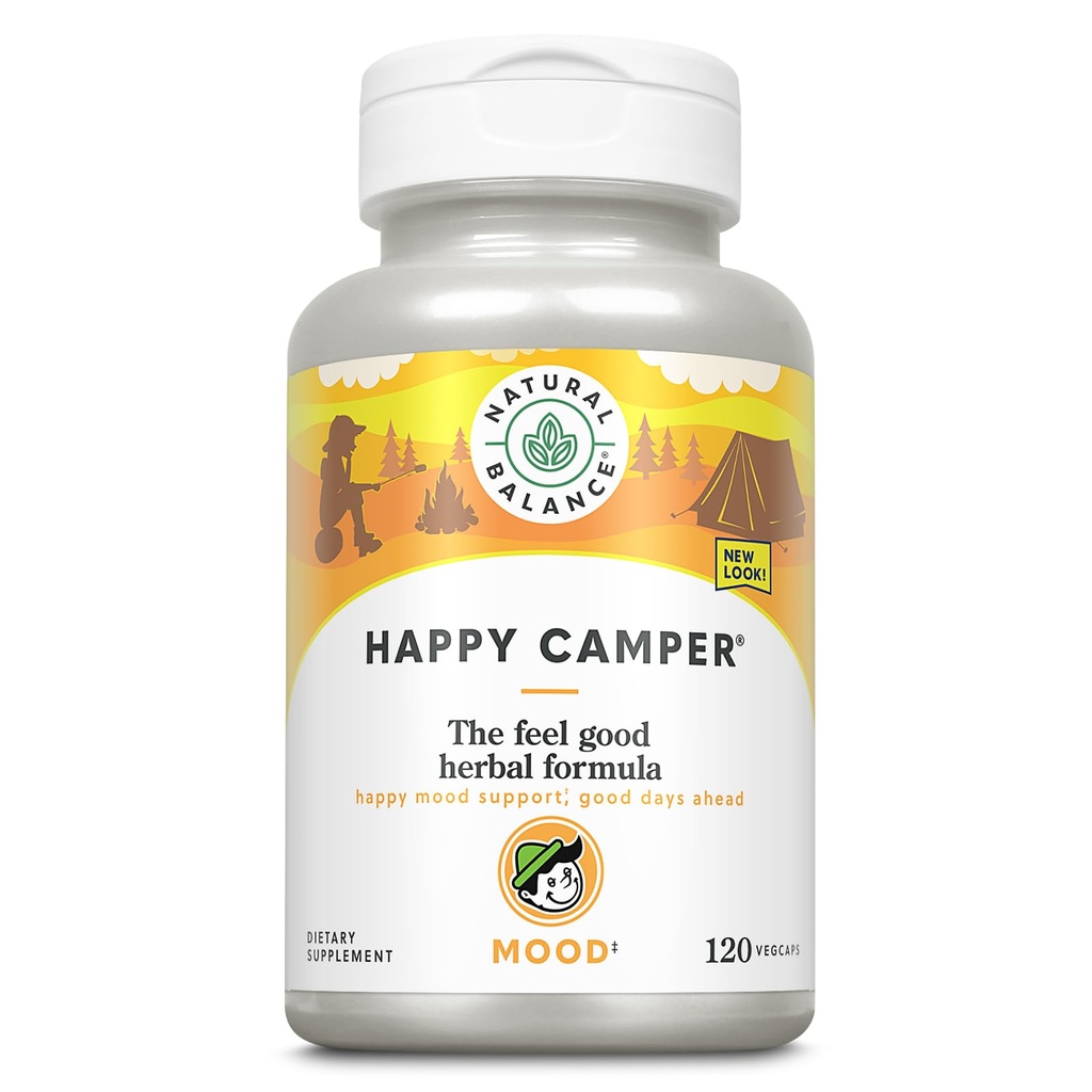 Natural Balance Happy Camper - Feel-Good Mood Support Suplemento - Gotu Kola, Passion Flower, y Kava Kava Capsules - Garantía de 60 días (120 Conde)