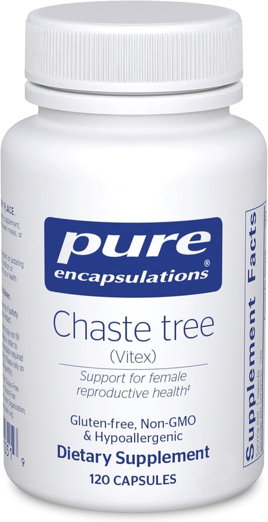 Encapsulaciones puras Chaste Tree (Vitex) - Soporta la regularidad del ciclo menstrual - para la comodidad del pecho* - Suplemento de la mujer - Soporte de equilibrio hormonal - No GMO & Vegan - 120 cápsulas
