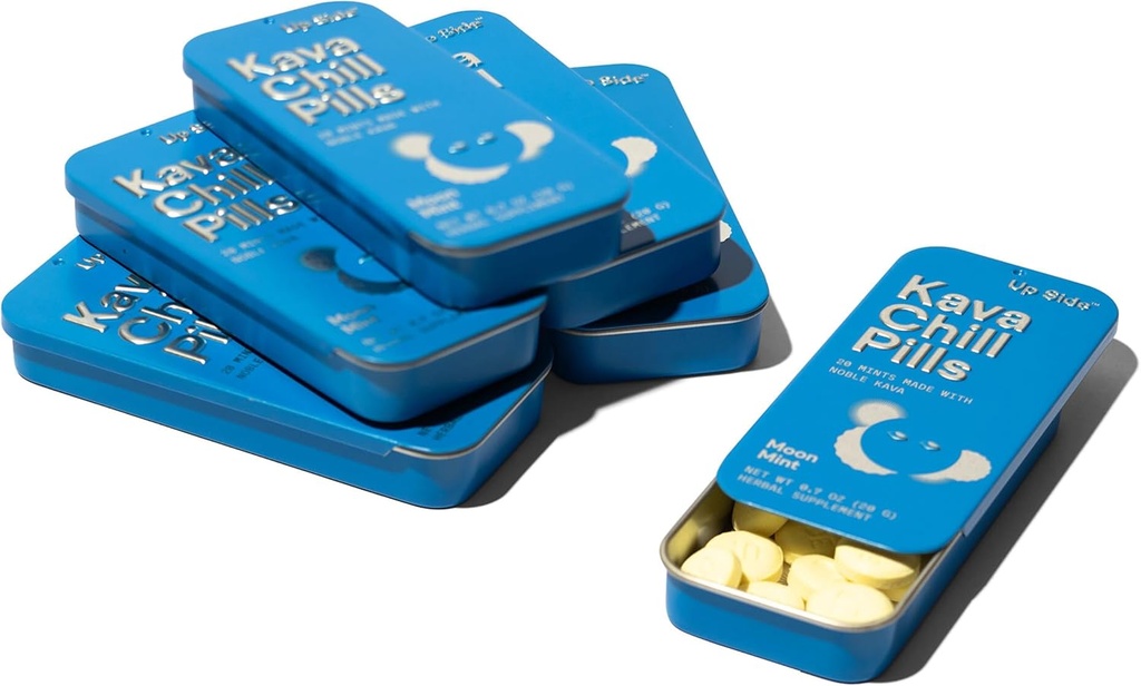Arriba Kava Chill Pills, Kava Kava Candy Moon Mint Flavor, Suplemento Natural para el Soporte de Estrés Calma, 6 Pack 20 Mints