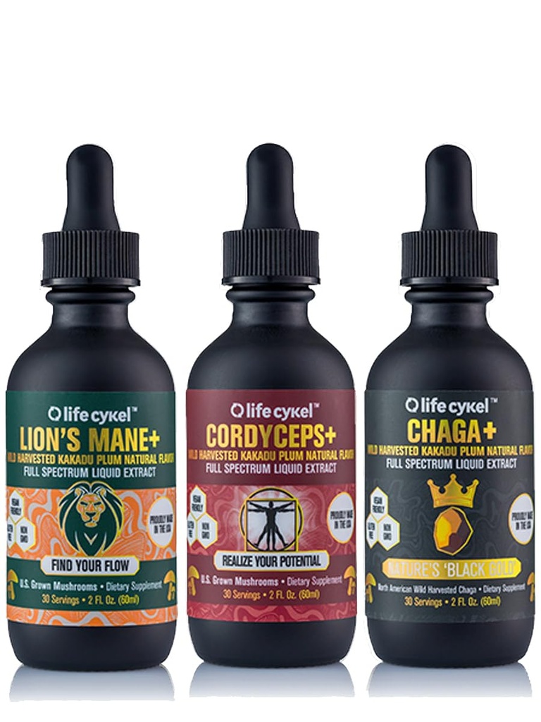 Ciclo de vida Este es It Pack - Chaga, Lion's Mane & Cordyceps Mushroom Extract - Full-Spectrum Mushroom Tintura para Energía, Claridad Mental &amp; Immune Support - Vegan, Non-GMO- 2Fl/Oz Per Bottle