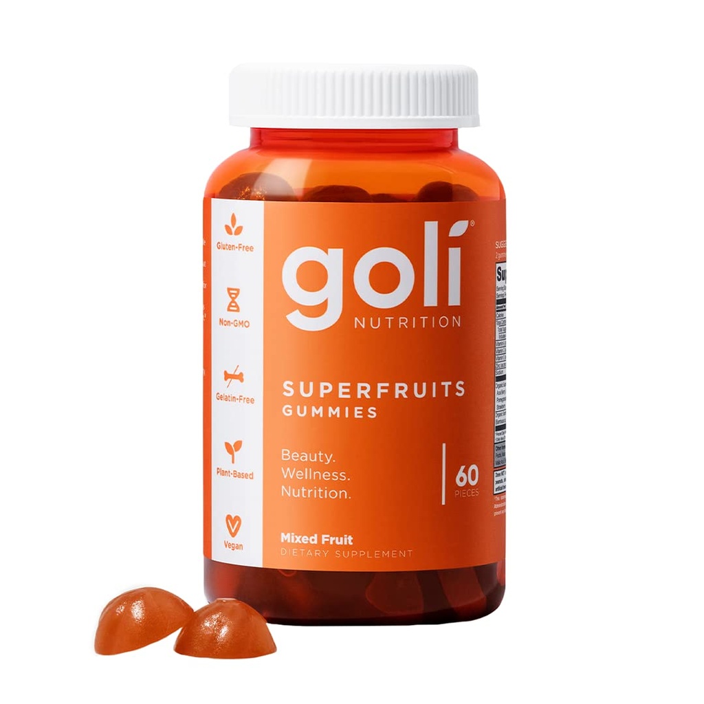 Suplemento Nutricional Goli, SuperFruits Beauty Gummy Vitamina - 60 Cuenta - Collagen-Promoting Ingredients - Fruta Mixta, Vegan, Planta-Basada, No-GMO, Libre de gluten &amp; Gelatina Gratis
