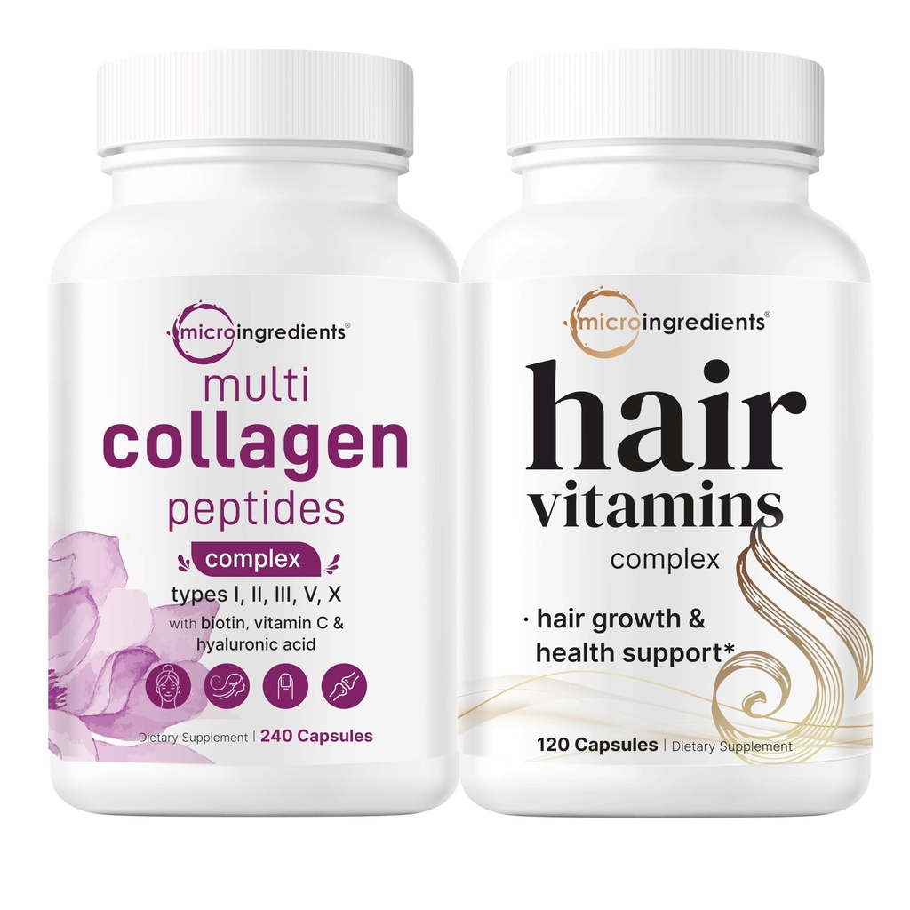 Micro Ingredientes Complejo Multi Collagen para Mujeres y Vitaminas Peluqueras Complejo Capsules Bundle 2 Pack ← Peptides Collagen de Grass-Fed