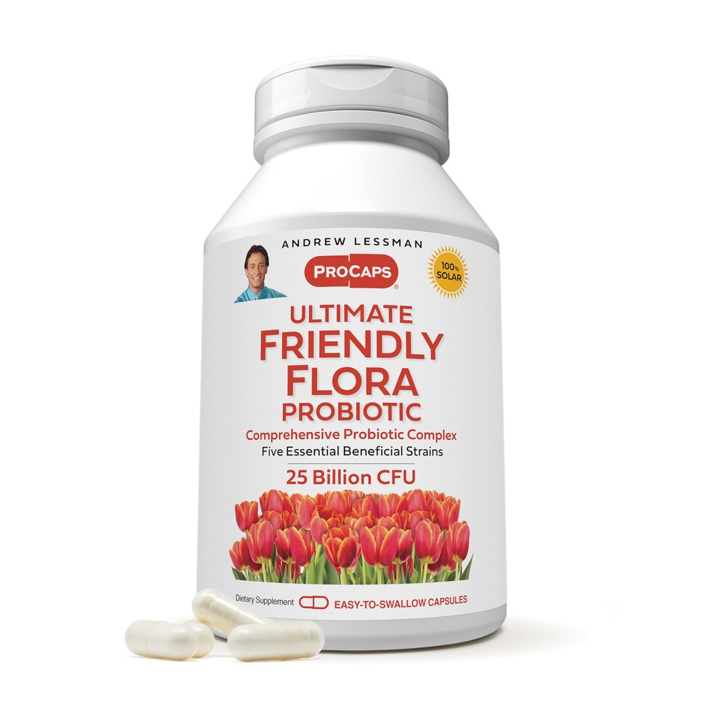 ANDREW LESSMAN Ultimate Friendly Flora Probiotic 60 Capsules - 25 Billion CFU, Full Blend of Five Probiotic Strains, Powerful Immune and Digestive Support. Probióticos para Mujeres o Hombres