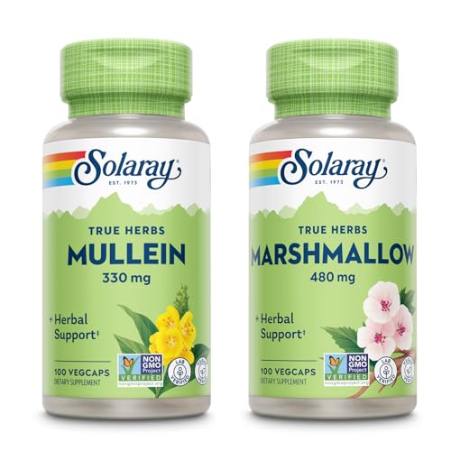 SOLARAY Mullein Leaf 330 mg y Marshmallow Root 480 mg - Wellness Bundle - Herbs High in Mucilage Soluble Fiber for Soothing Support - Vegan, Non-GMO, Lab Verified, 60-Day Guarantee, 200/100 VegCaps