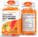 Magnesio de calcio Zunc Gummies for Adult: Organic 1000mg Calcium Citrate Magnesium Supplement with D3 B12 - Sugar Free High Absorption Supplement for Women Men (60 Count(Pack of 2))